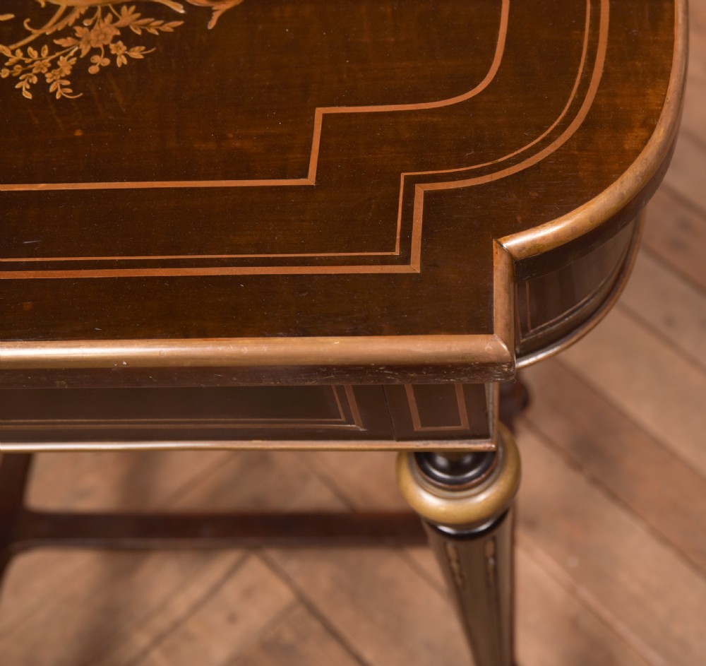 Victorian Ebony and Brass Work Table View XV