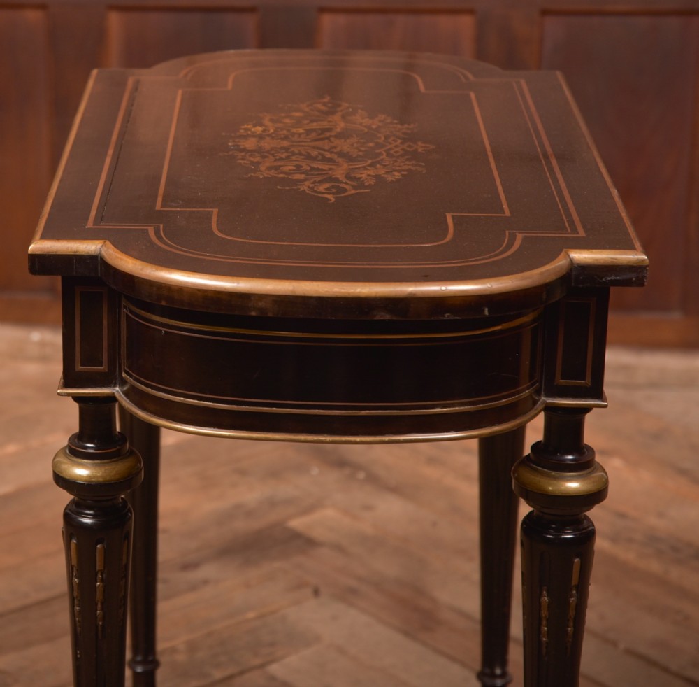 Victorian Ebony and Brass Work Table View XVII