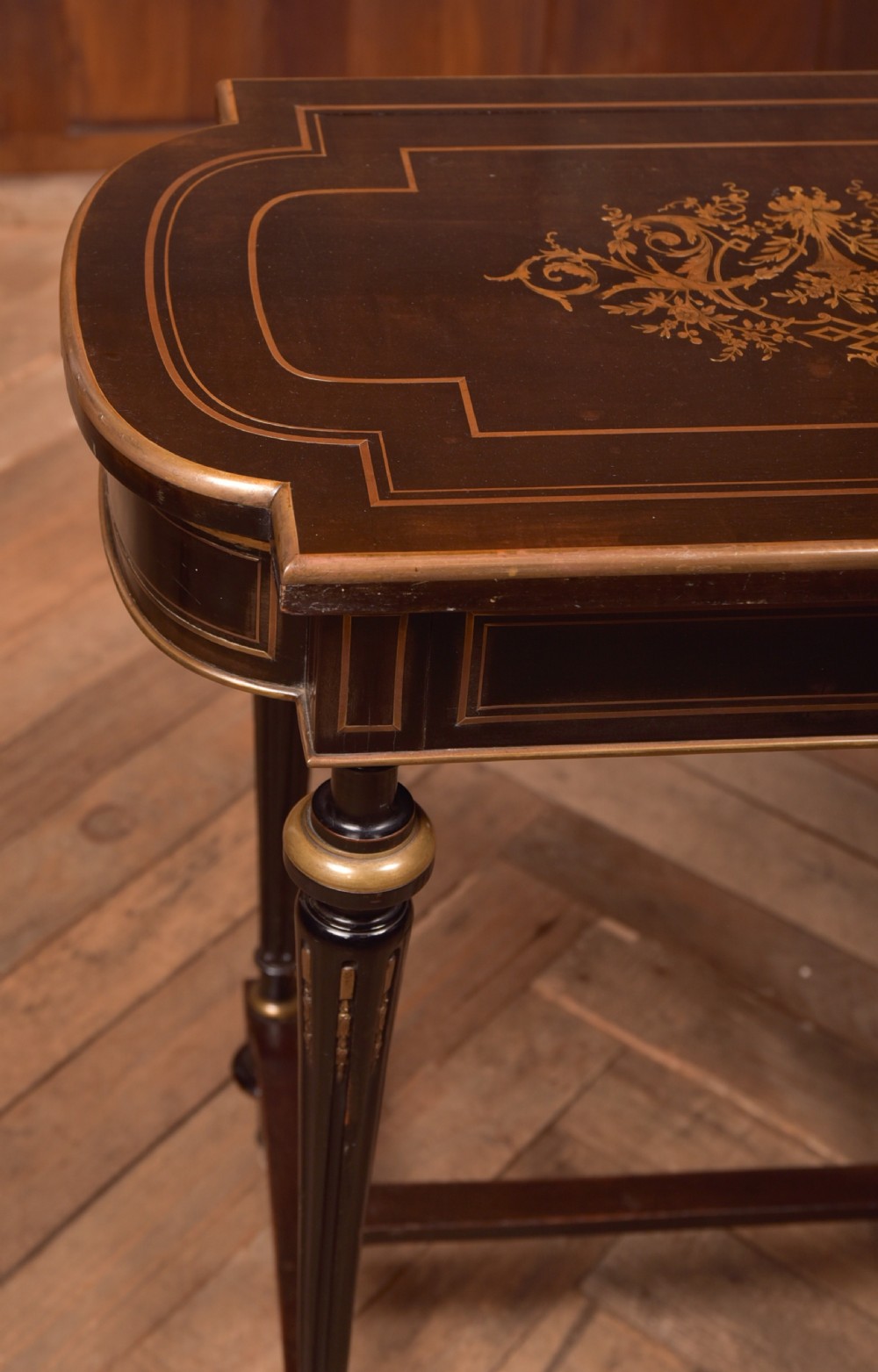Victorian Ebony and Brass Work Table View XVIII