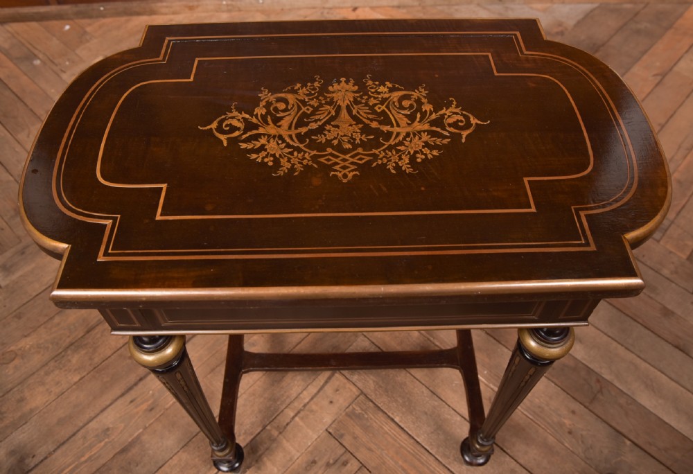 Victorian Ebony and Brass Work Table View XIX