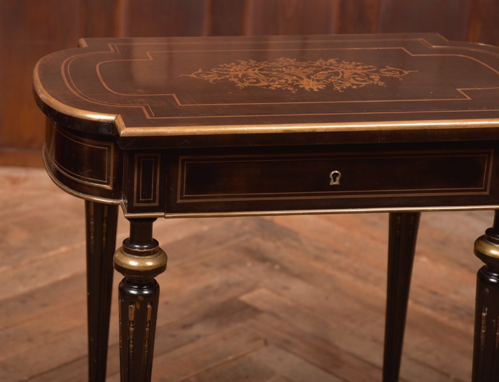 Victorian Ebony and Brass Work Table View XX