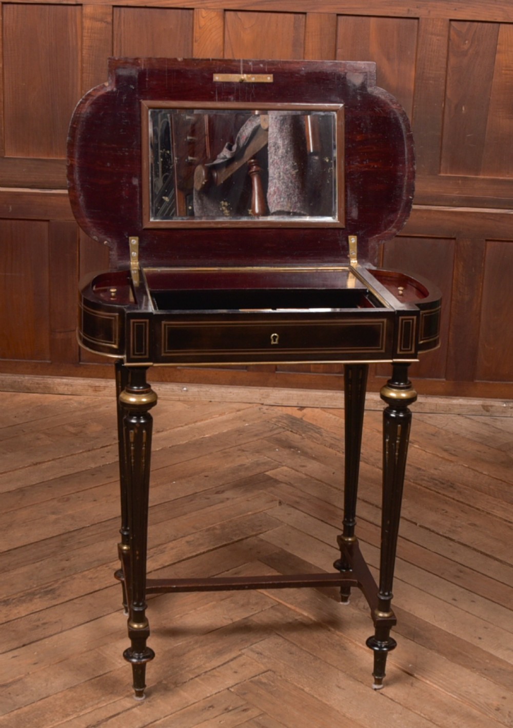 Victorian Ebony and Brass Work Table View XXI