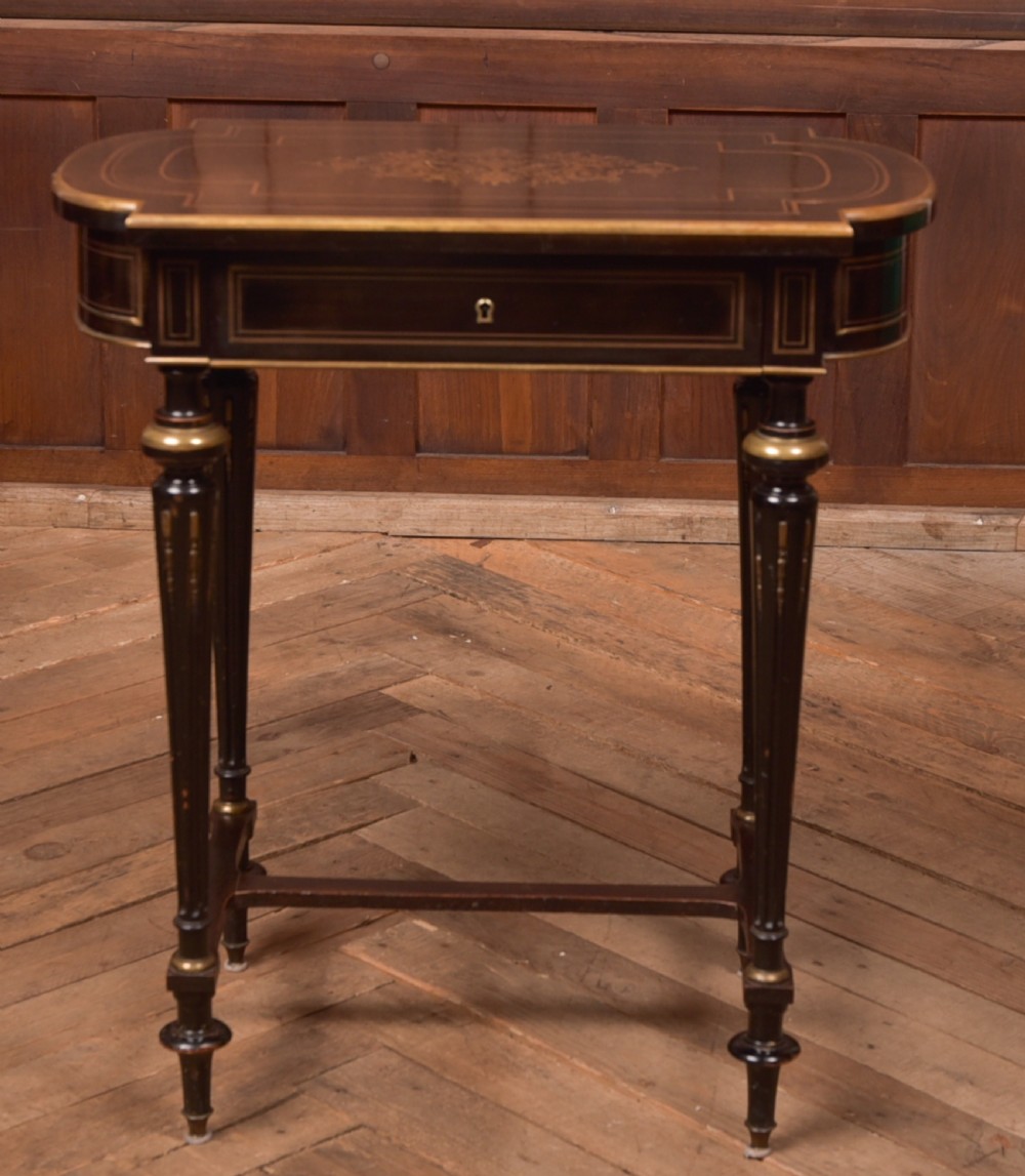 Victorian Ebony and Brass Work Table View XXIII