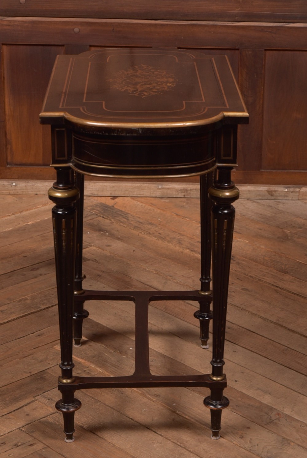 Victorian Ebony and Brass Work Table View XXIV