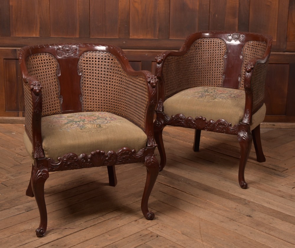 Victorian Mahogany Bergere Armchairs 