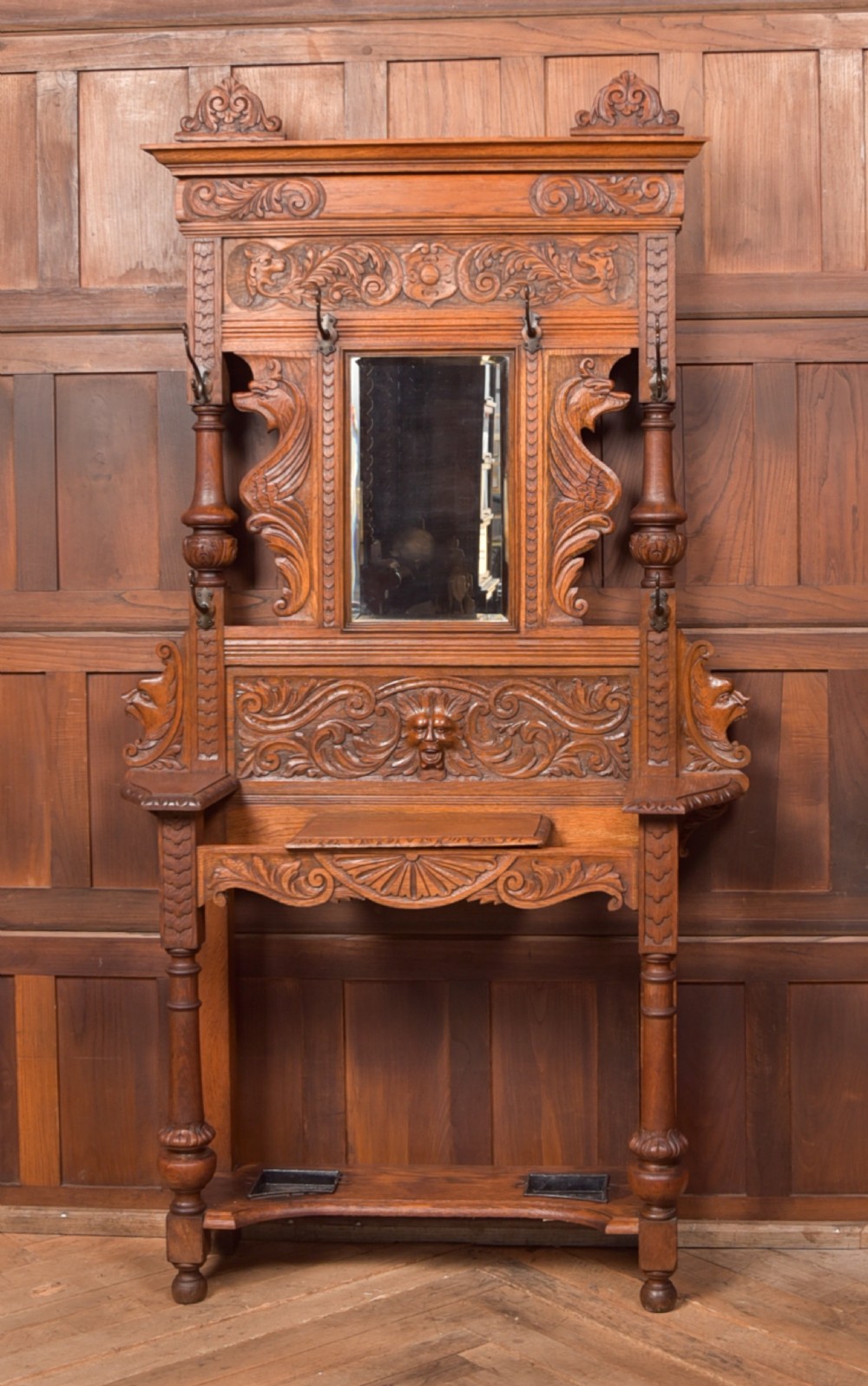 Victorian Green Man Oak Hall Stand