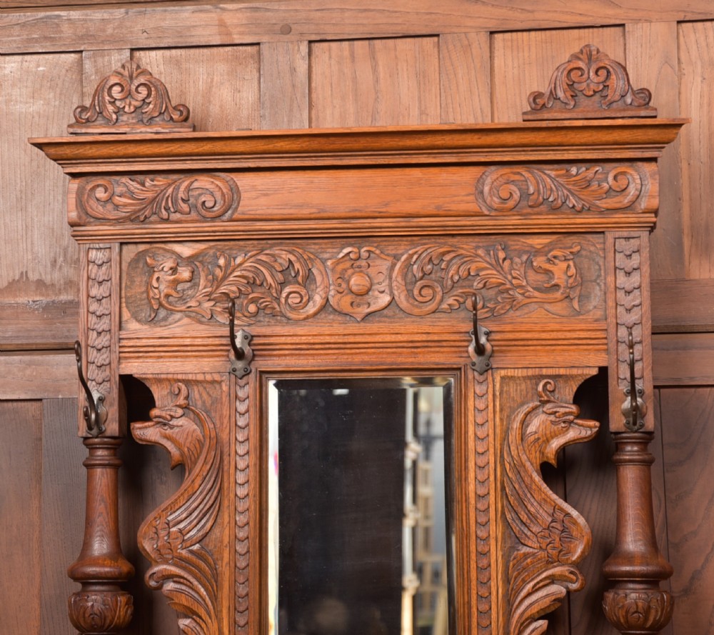Victorian Green Man Oak Hall Stand View II