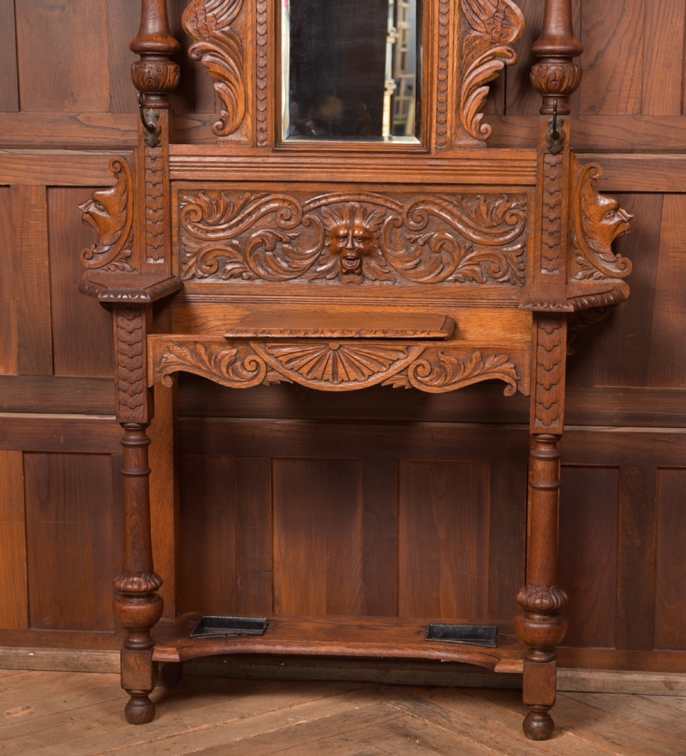 Victorian Green Man Oak Hall Stand View III