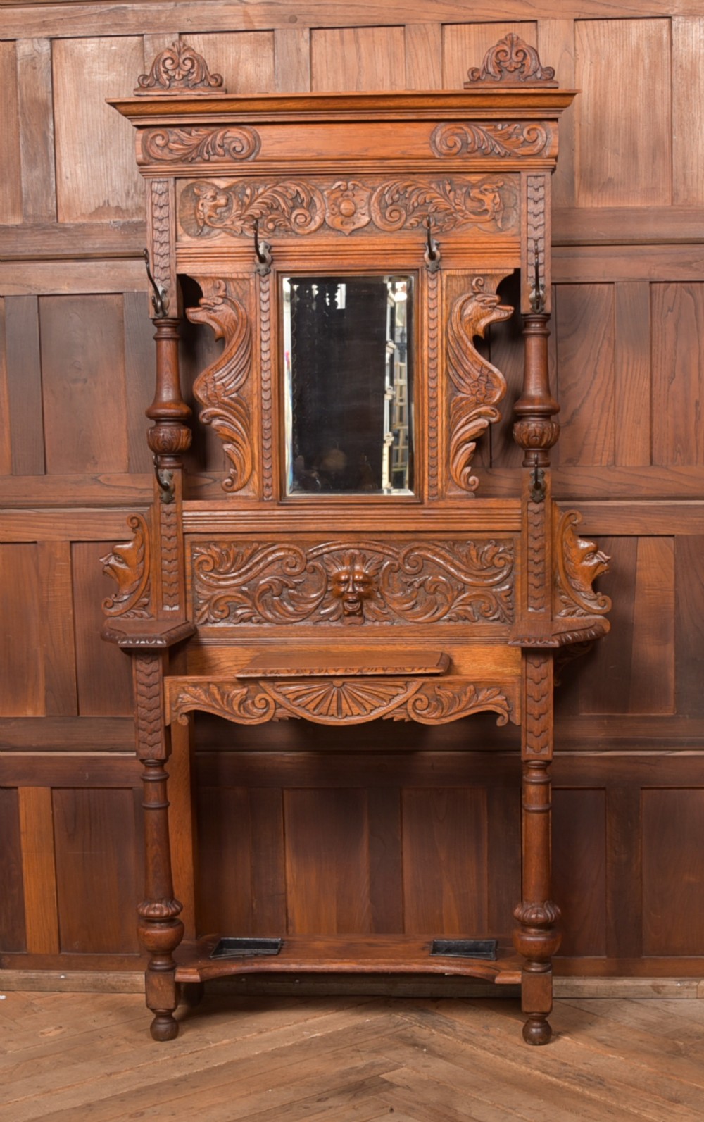 Victorian Green Man Oak Hall Stand View XIII