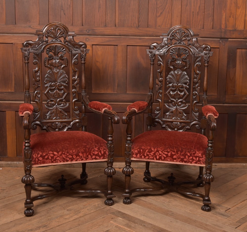 Pair of Victorian Oak Arm Chairs