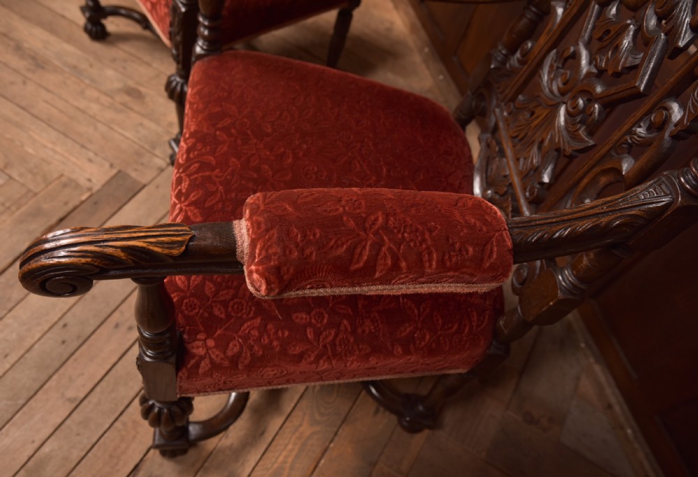 Pair of Victorian Oak Arm Chairs View V