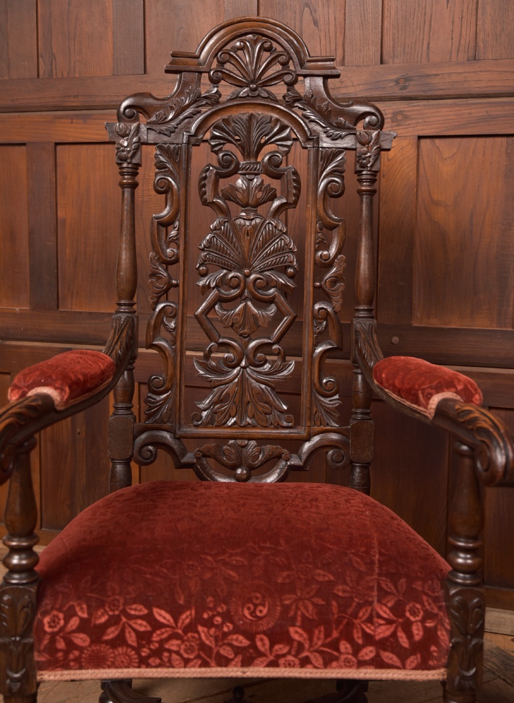 Pair of Victorian Oak Arm Chairs View IX