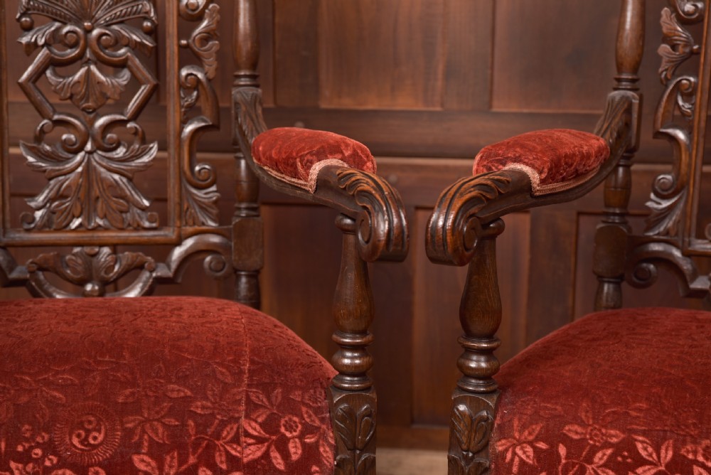 Pair of Victorian Oak Arm Chairs View X