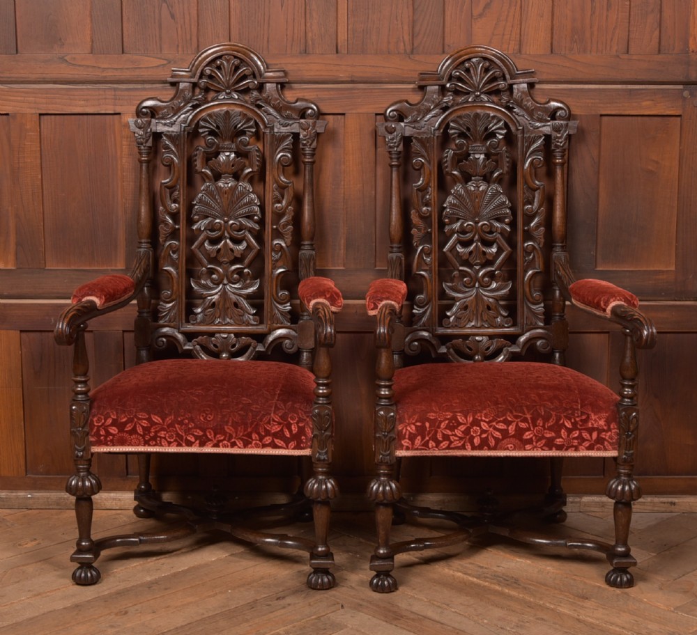 Pair of Victorian Oak Arm Chairs View XIV
