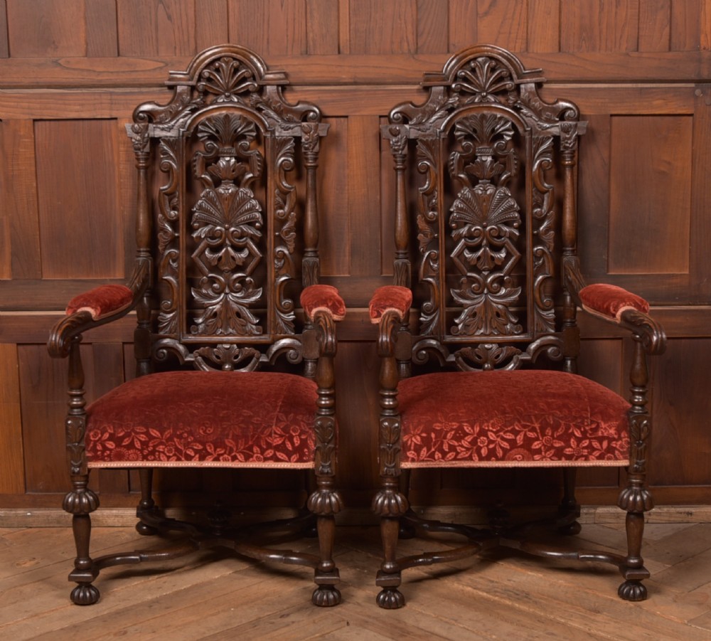 Pair of Victorian Oak Arm Chairs View XV