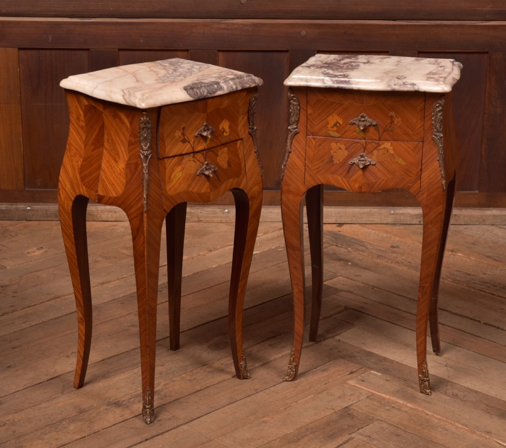 Pair of Marble Top Bedside Cabinets