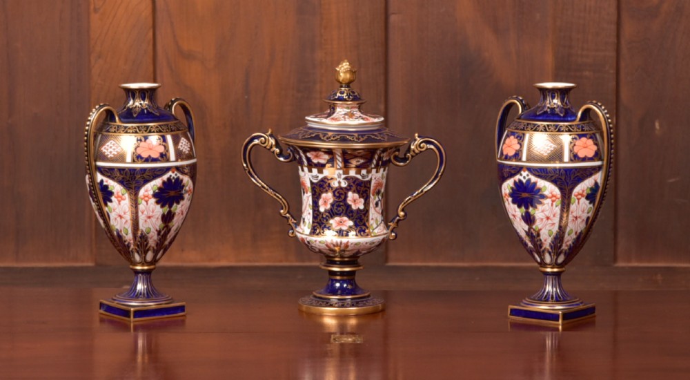 Set of 3  Royal Crown Derby Imari Vases