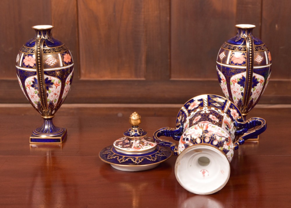 Set of 3  Royal Crown Derby Imari Vases View VI