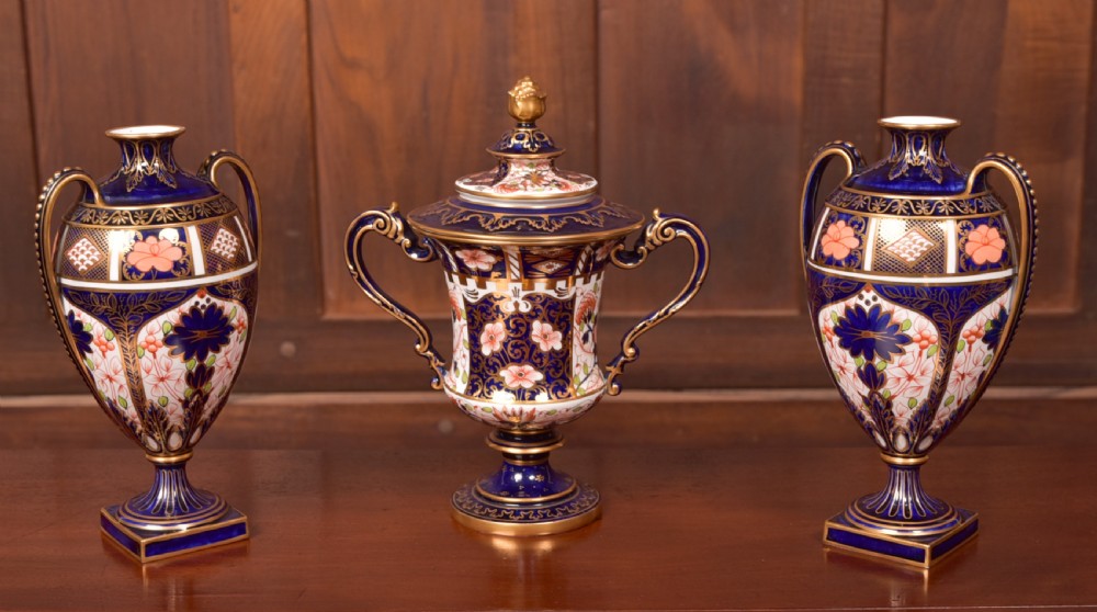 Set of 3  Royal Crown Derby Imari Vases View IX