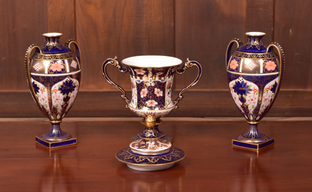 Set of 3  Royal Crown Derby Imari Vases View XVI
