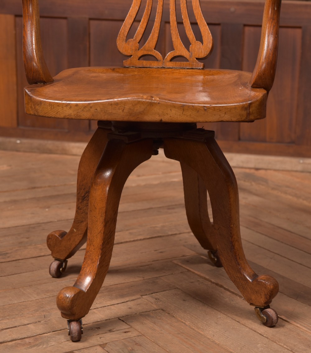 Edwardian Oak Revolving Desk Chair View IX