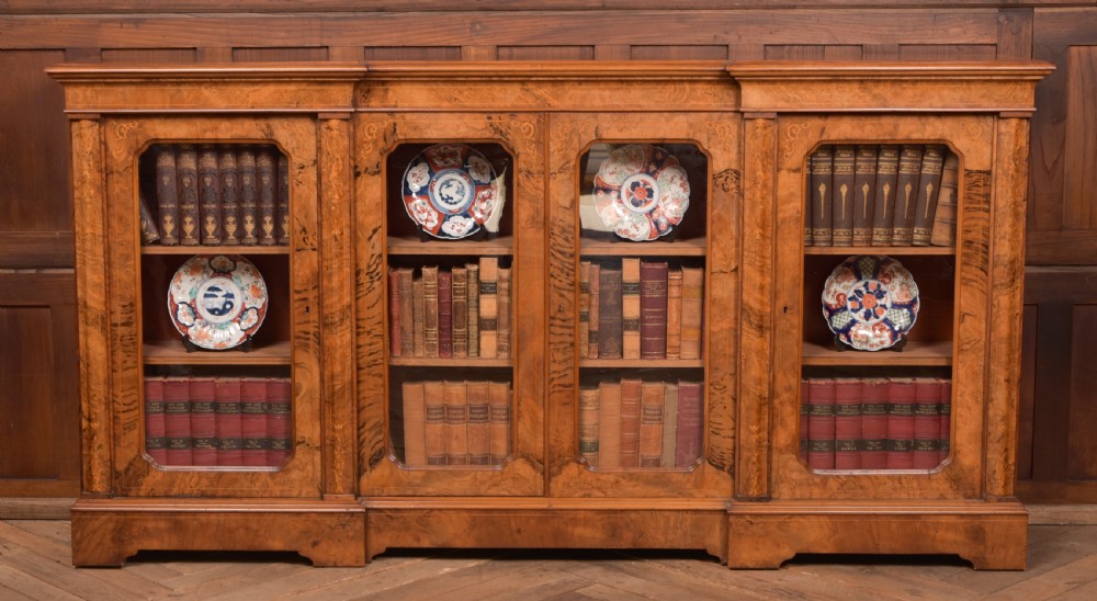 Victorian Walnut Breakfront Bookcase