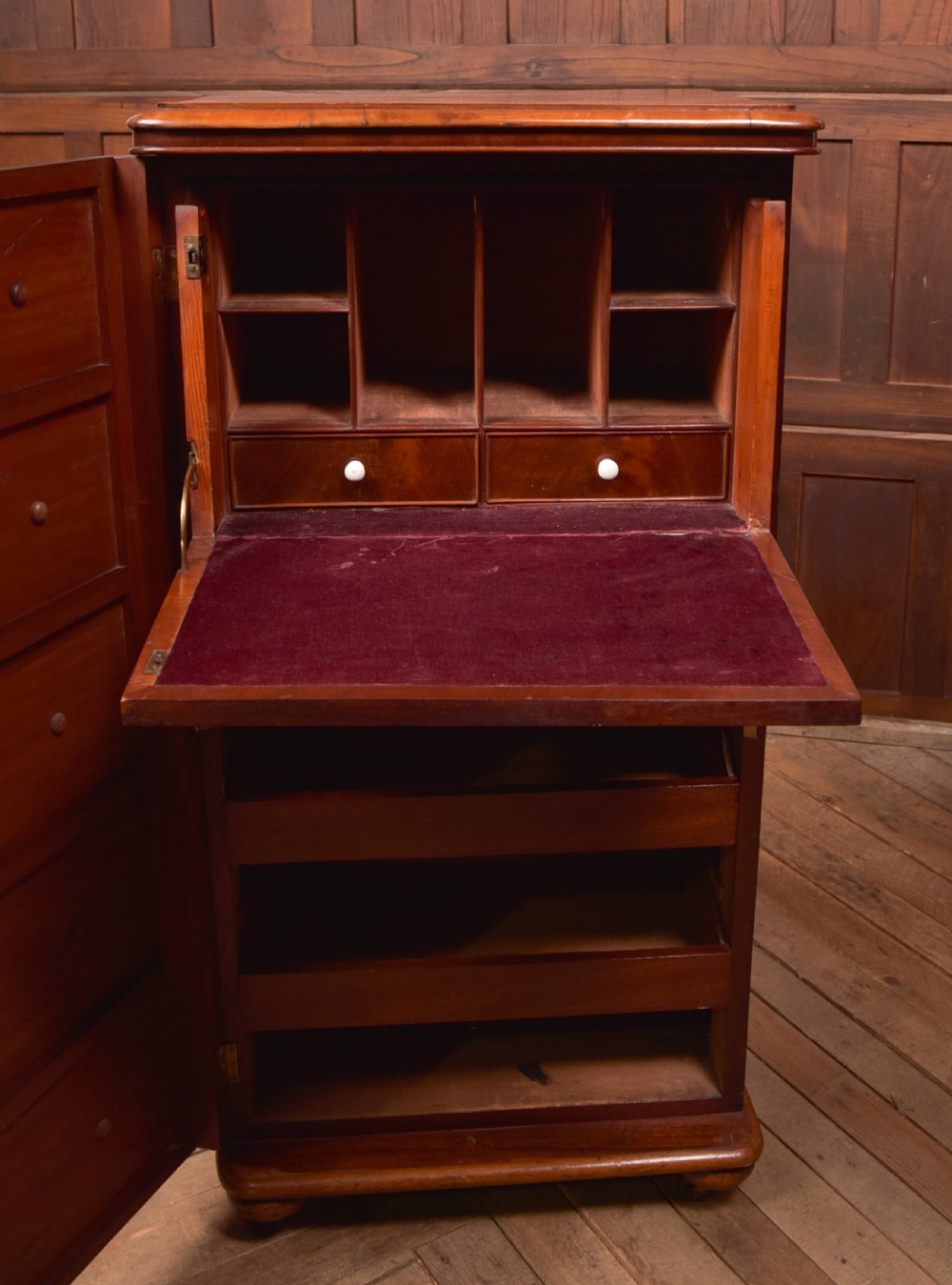 Victorian Mahogany Secretaire Wellington Chest View X