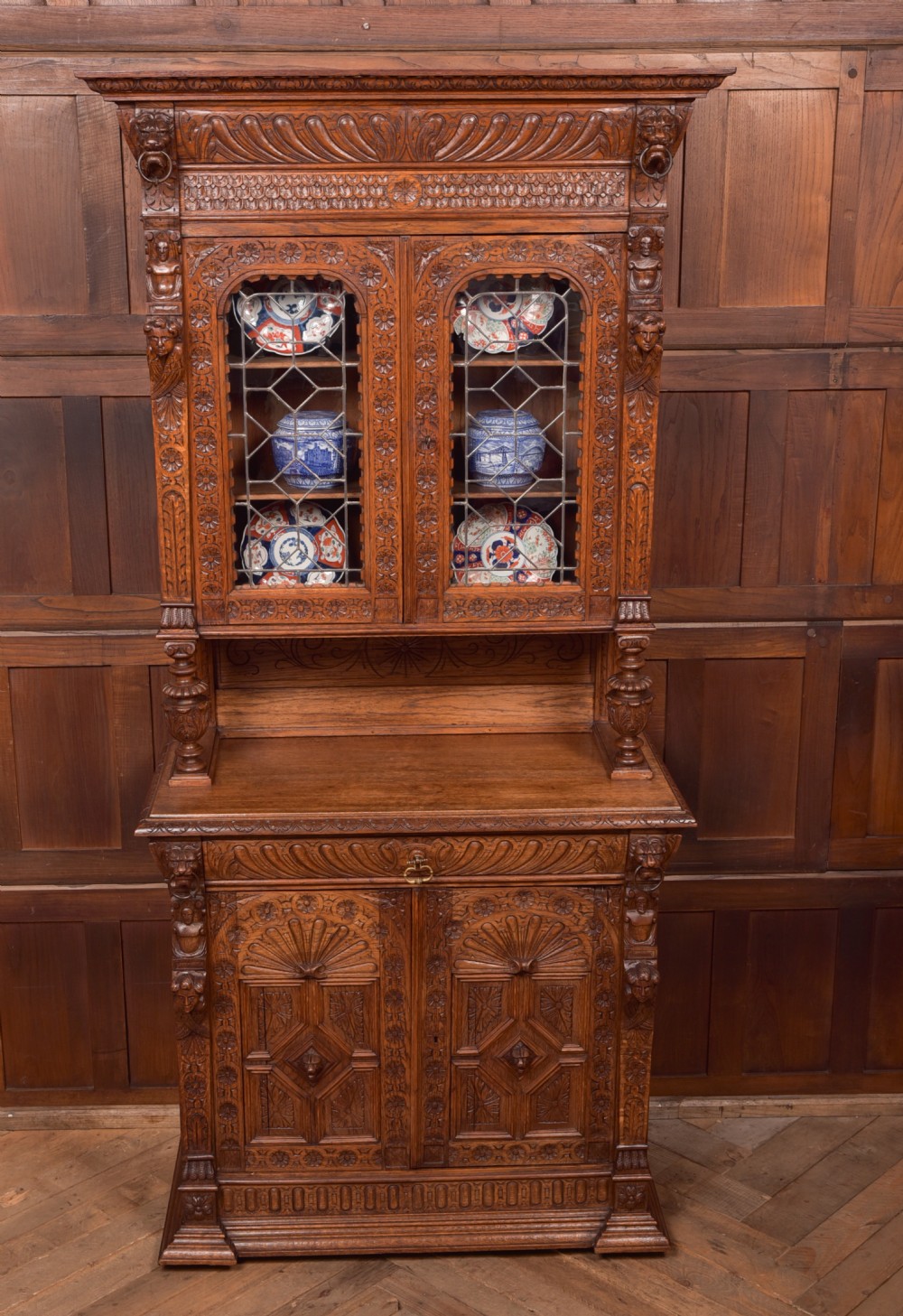 Continental Carved Oak Bookcase