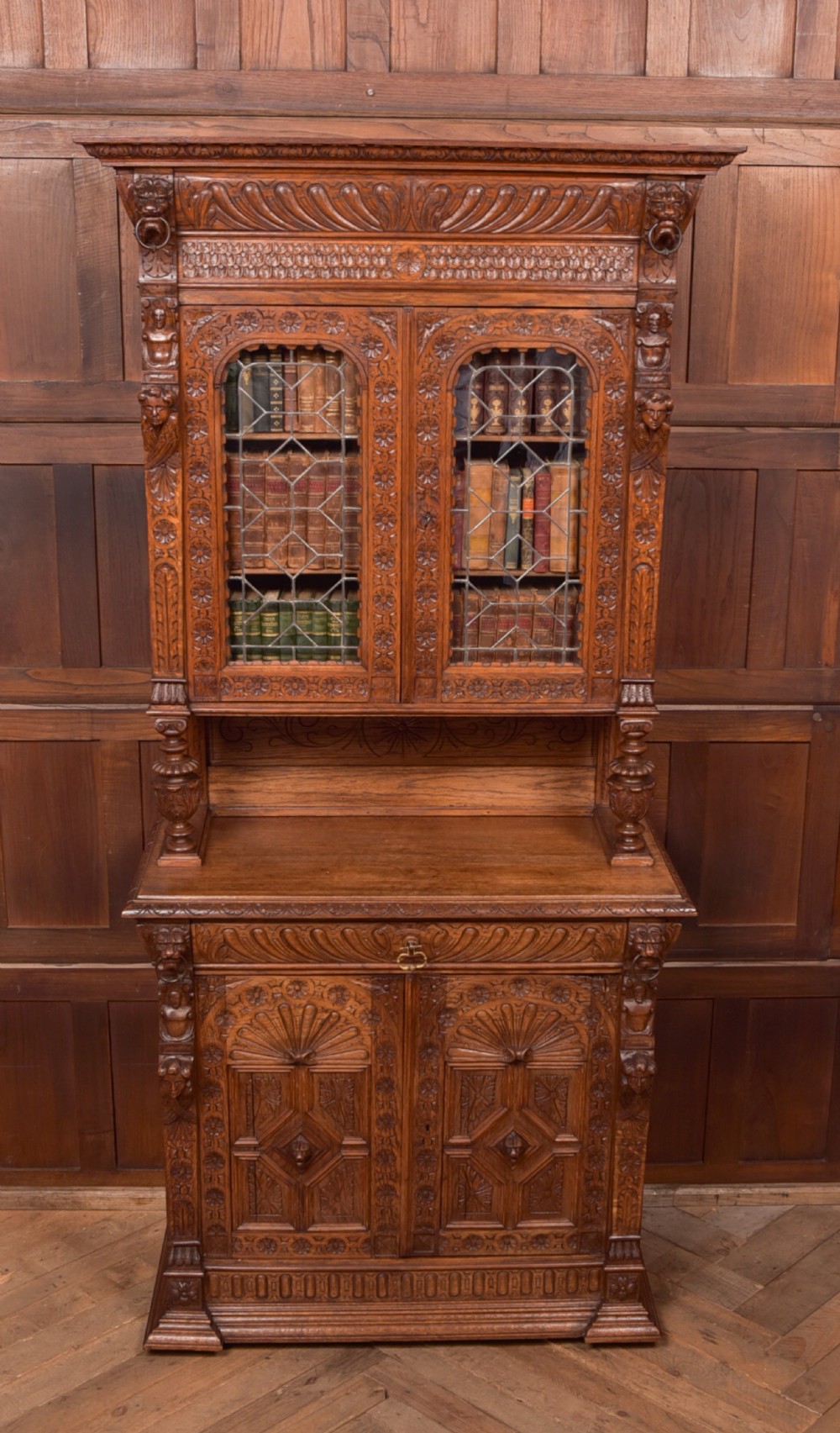 Continental Carved Oak Bookcase View II