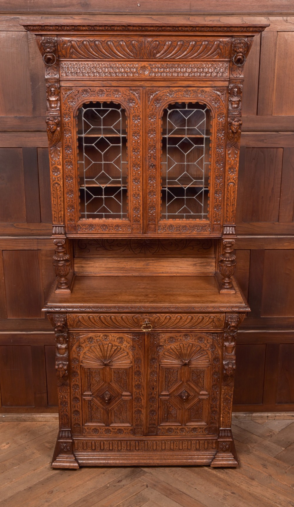 Continental Carved Oak Bookcase View III