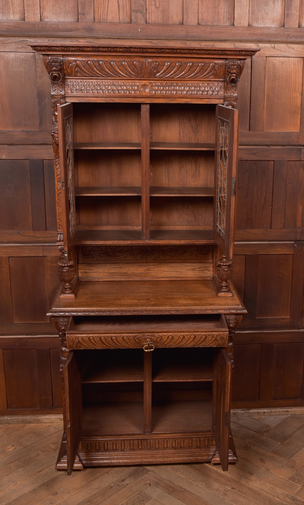 Continental Carved Oak Bookcase View IV