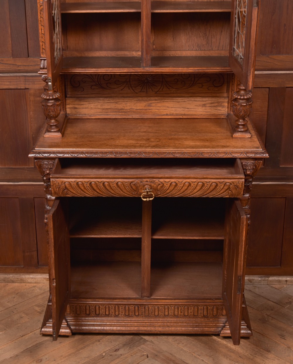 Continental Carved Oak Bookcase View VII