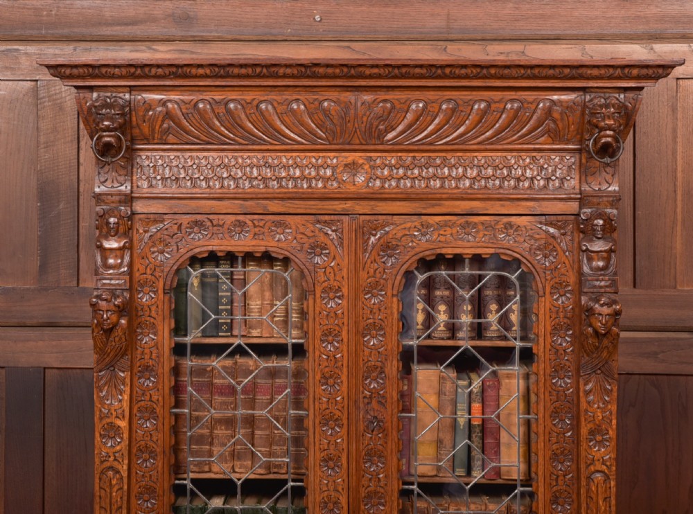 Continental Carved Oak Bookcase View XII