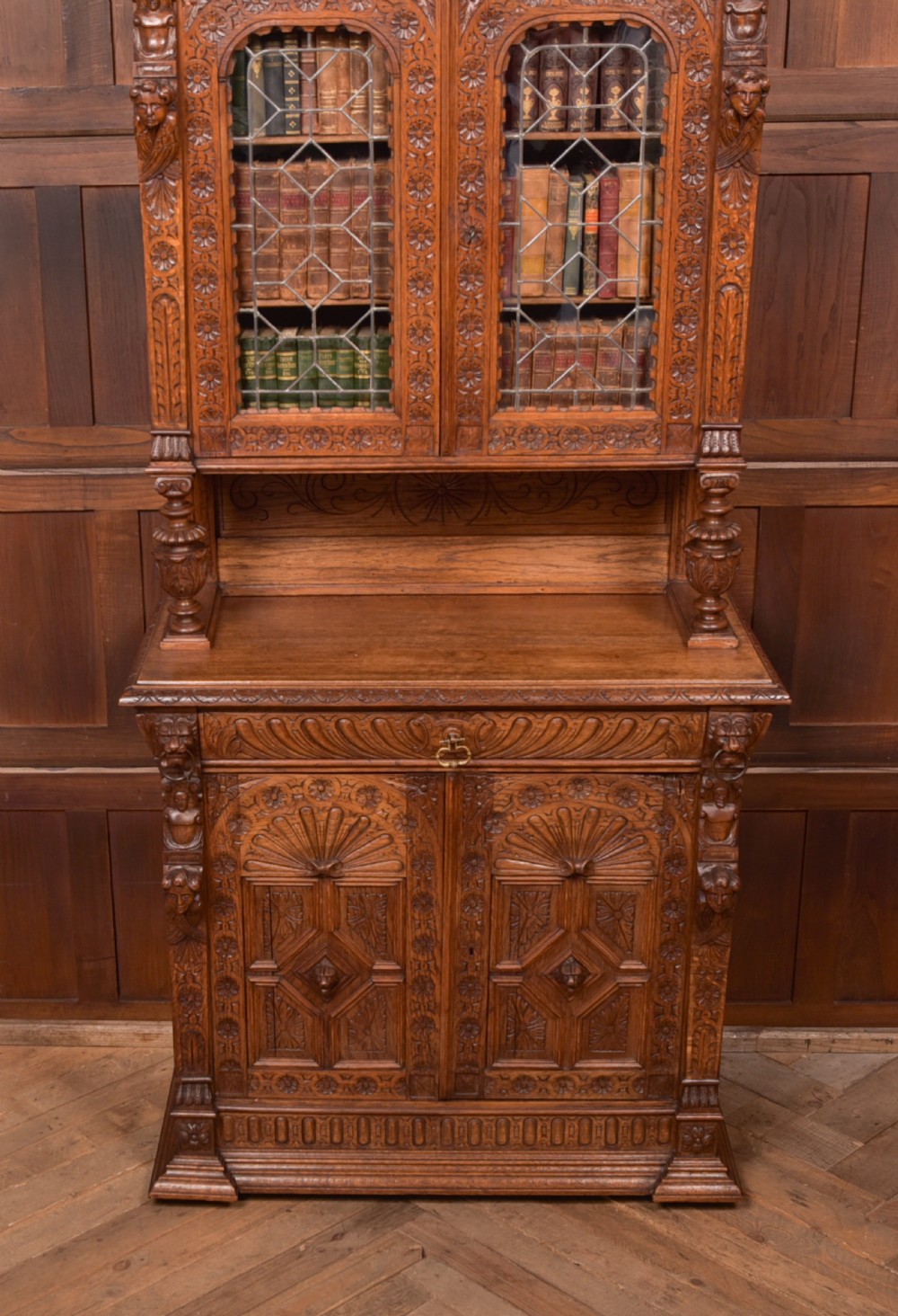 Continental Carved Oak Bookcase View XIII
