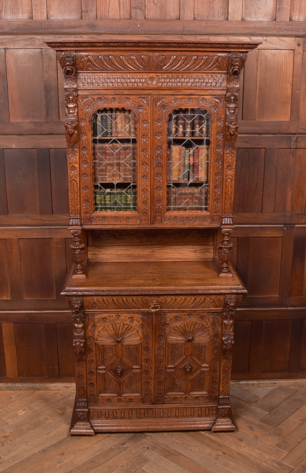 Continental Carved Oak Bookcase View XV