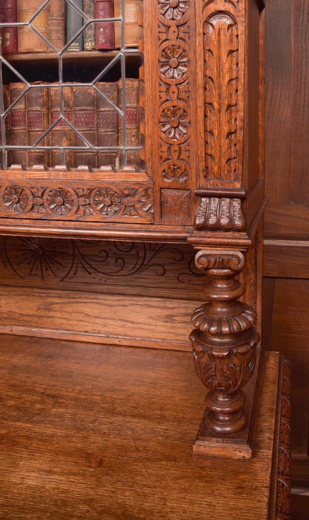 Continental Carved Oak Bookcase View XVII