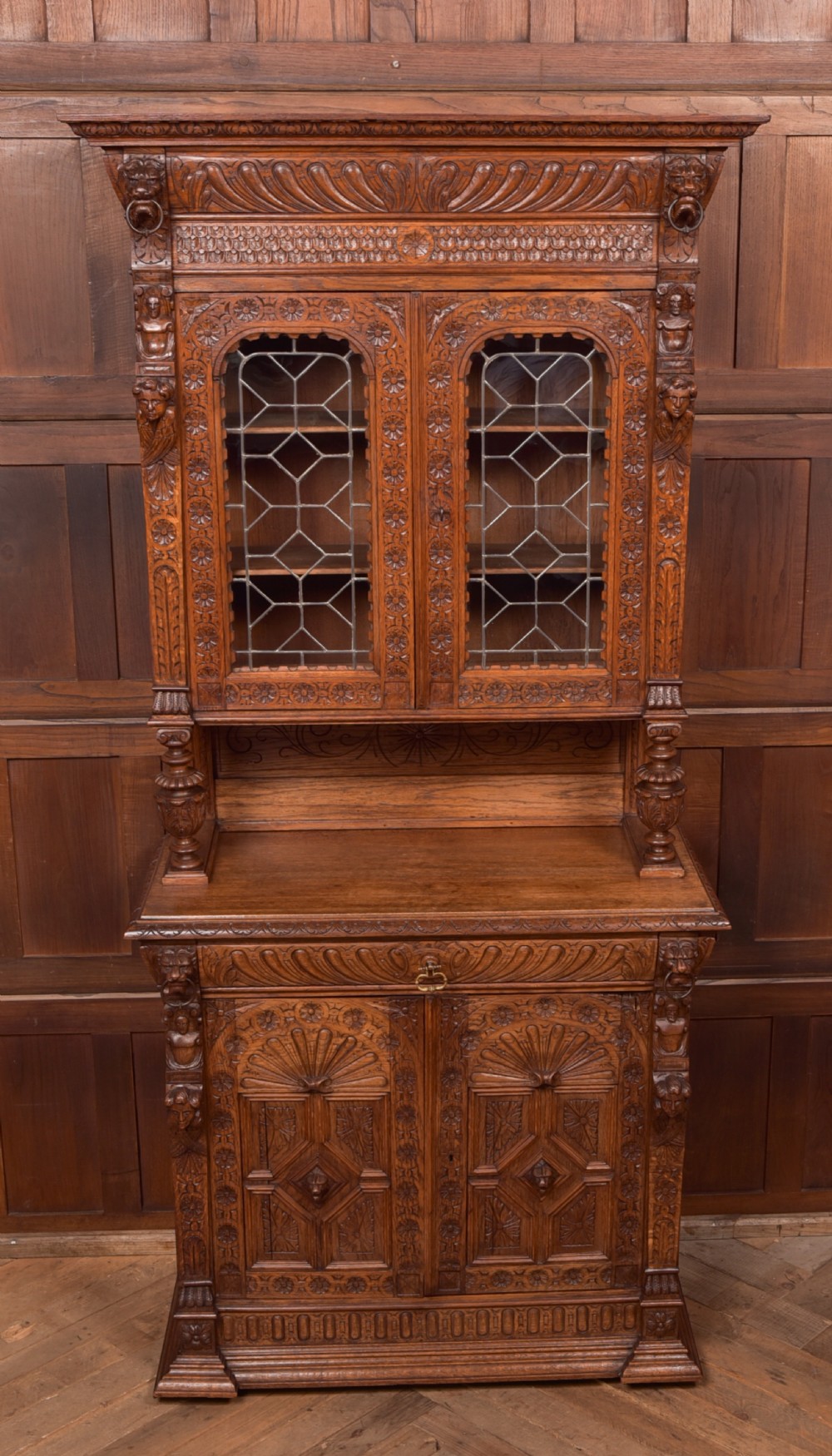 Continental Carved Oak Bookcase View XX