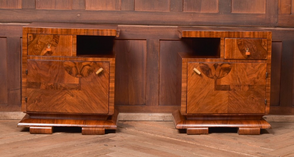 Art Deco Walnut Bedside Cabinets View II