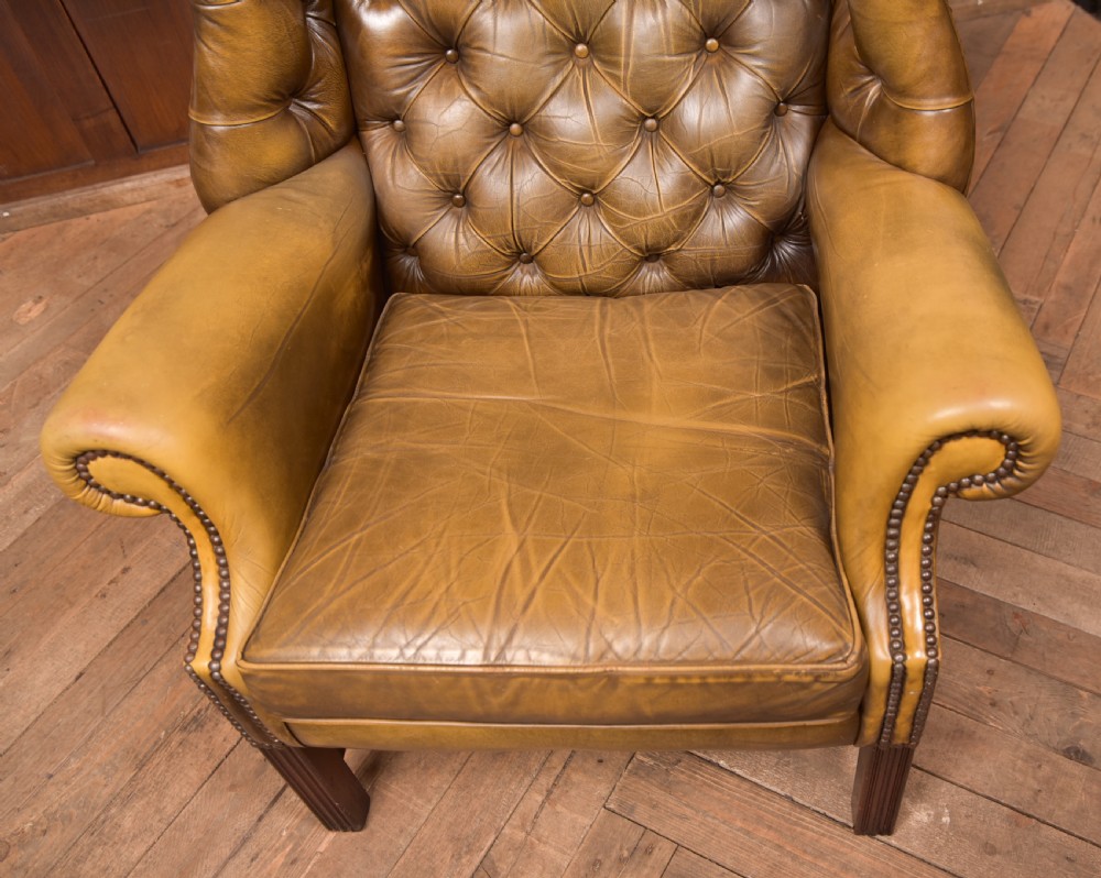 Olive Green Chesterfield Wing Back Chair View III