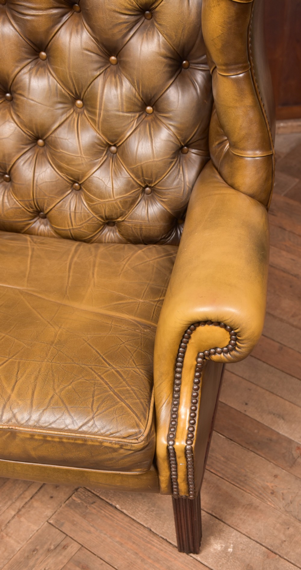 Olive Green Chesterfield Wing Back Chair View V
