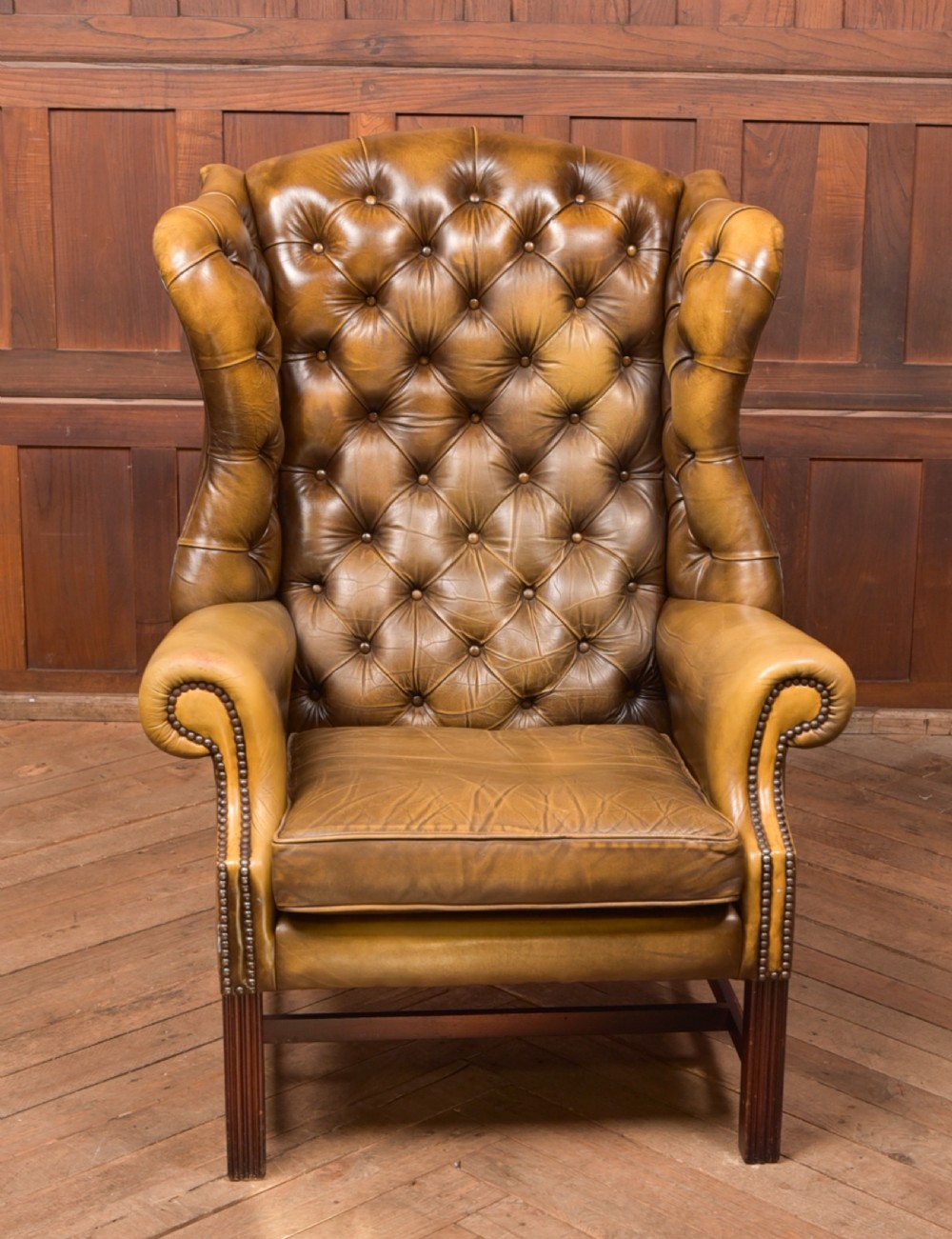 Olive Green Chesterfield Wing Back Chair View X