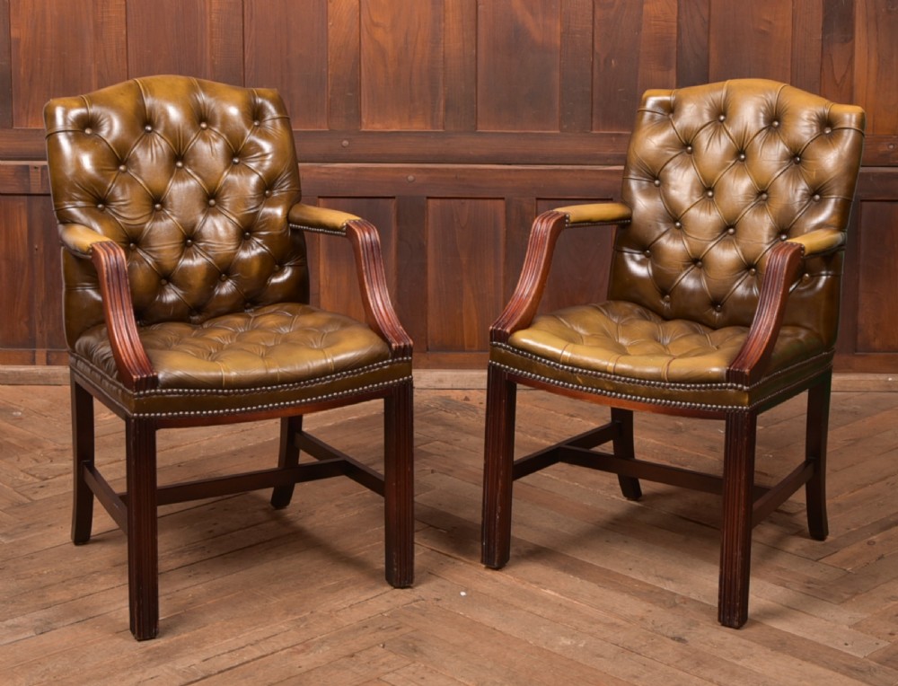 Pair of Olive Green Chesterfield Armchairs
