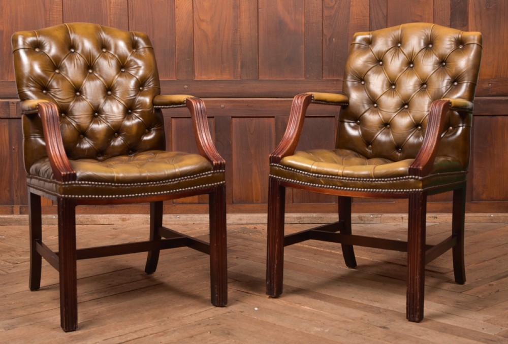 Pair of Olive Green Chesterfield Armchairs View IX