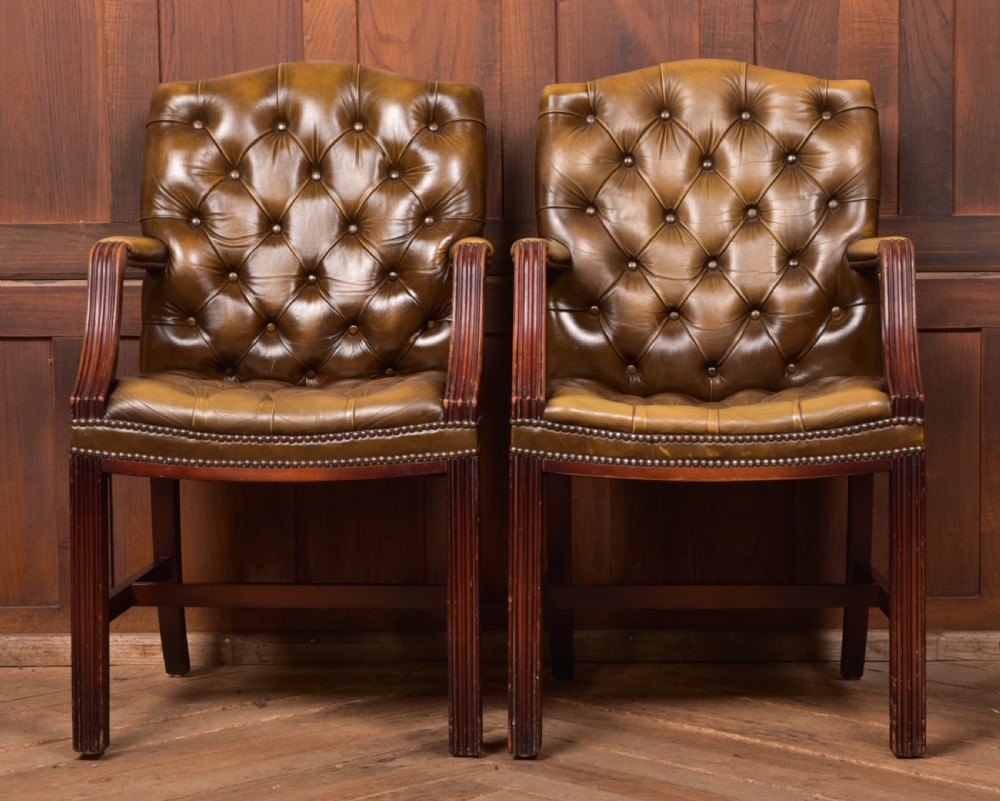 Pair of Olive Green Chesterfield Armchairs View X