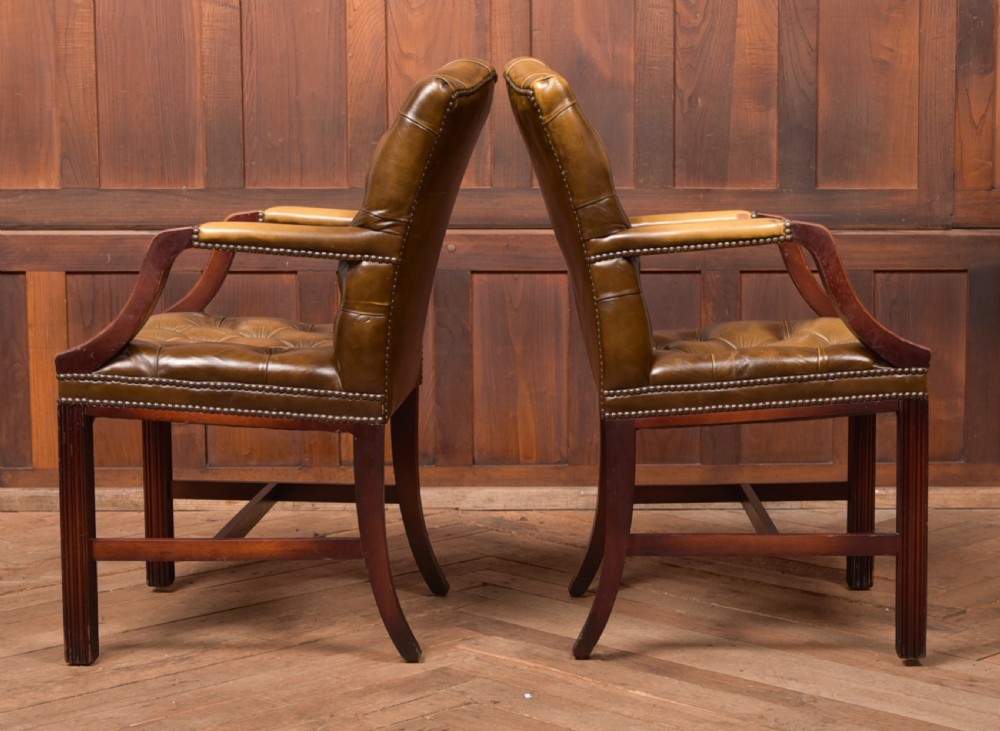 Pair of Olive Green Chesterfield Armchairs View XI