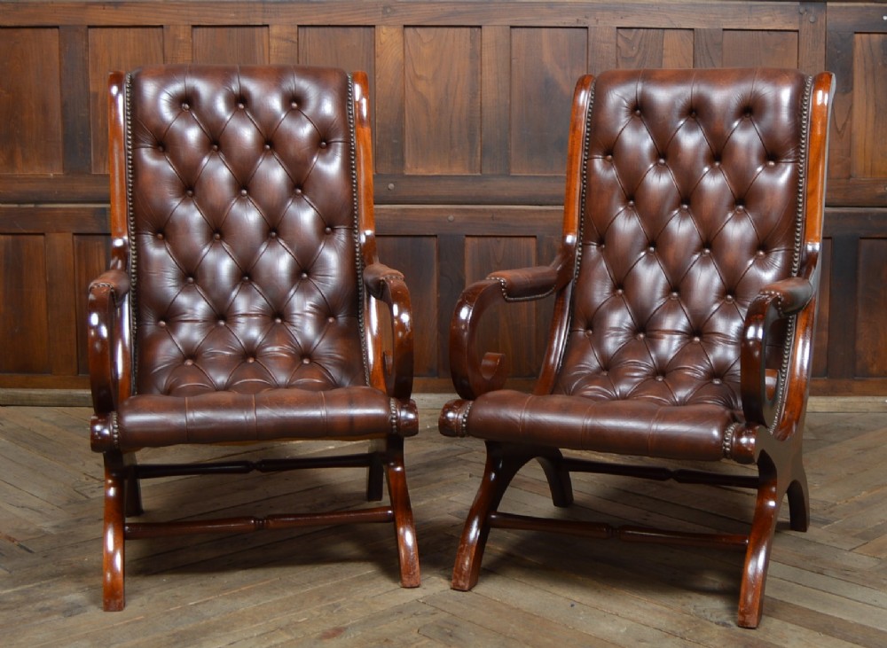 Pair of Mahogany Chesterfield Slipper Chairs