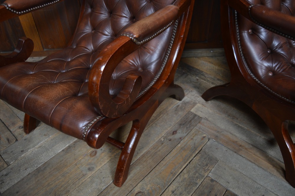 Pair of Mahogany Chesterfield Slipper Chairs View X