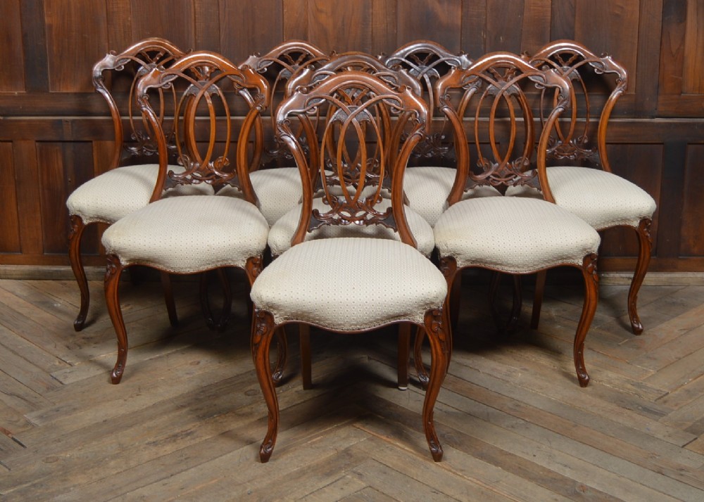 Set of 8 Victorian Walnut Dining Chairs
