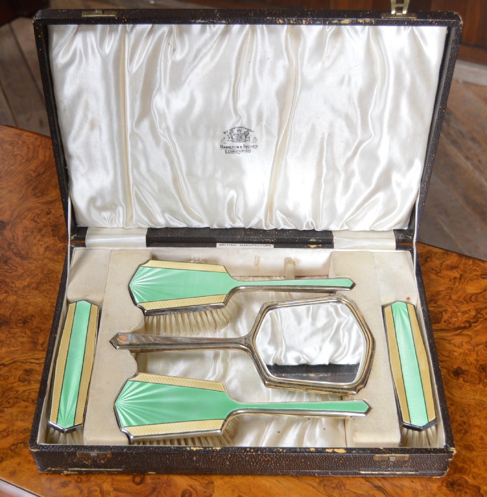 Silver and Enamel Dressing Table Set