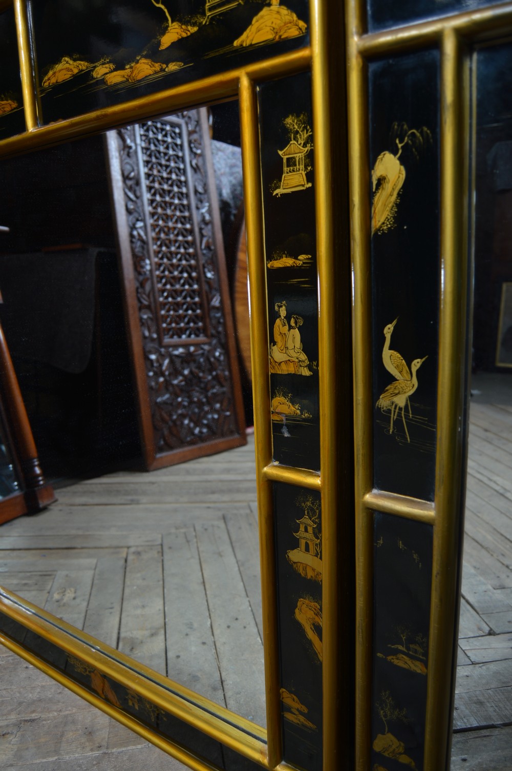 Black Chinoiserie Mirror View IX